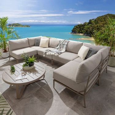 Quatropi Modular Outdoor U-Shape Garden Corner Sofa Aluminium Cream Beige 340x170cm