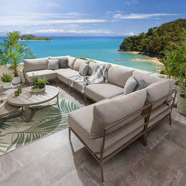 Quatropi Modular Outdoor U-Shape Garden Corner Sofa Aluminium Cream Beige 425x170cm