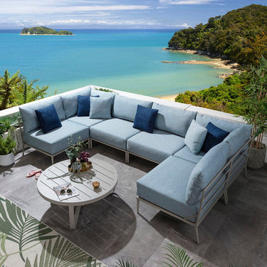 Quatropi Modular Outdoor U-Shape Garden Corner Sofa Aluminium Sky Blue 340x170cm