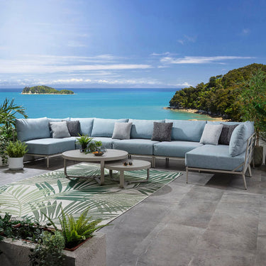 Quatropi Modular Outdoor U-Shape Garden Corner Sofa Aluminium Sky Blue 425x170cm