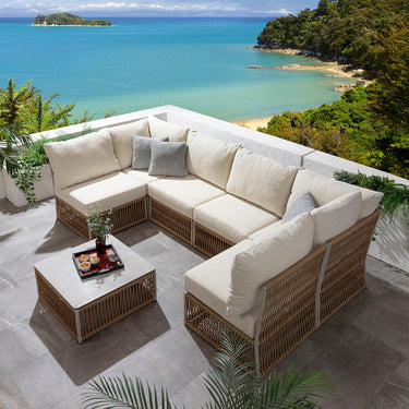 Quatropi Modular Outdoor U-Shape Garden Corner Sofa Set Aluminium Neutral Beige 288x144cm