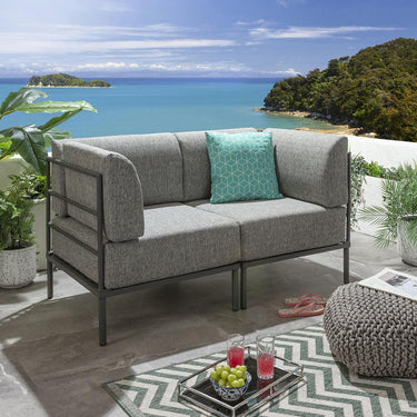Quatropi Modular Small Garden Sofa 2 Seat Outdoor Patio Modern Grey Aluminium