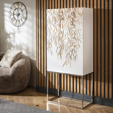 Quatropi Monty Hand-Carved Tall Decorative Bar Storage Cabinet White 80x180cm