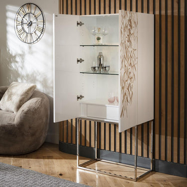 Quatropi Monty Hand-Carved Tall Decorative Bar Storage Cabinet White 80x180cm