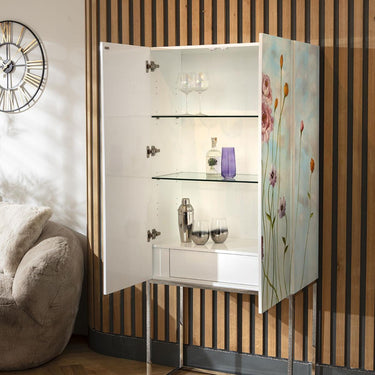 Quatropi Monty Hand-Painted Tall Decorative Bar Storage Cabinet White 80x180cm