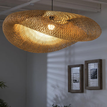 Quatropi Natural Bamboo Rattan Ceiling Light Pendant - Contemporary Twist Design - 100cm