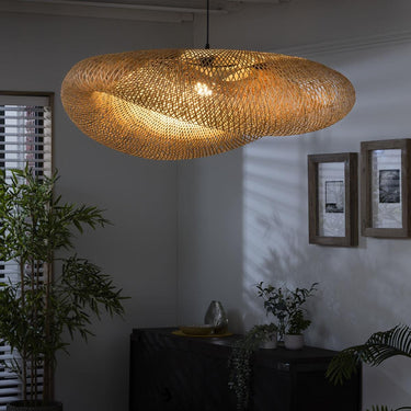 Quatropi Natural Bamboo Rattan Ceiling Light Pendant - Contemporary Twist Design - 100cm
