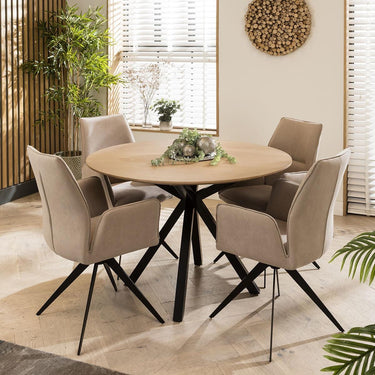 Quatropi Natural Solid Round Wooden Dining Table And 4 Chairs Set Mink 120cm