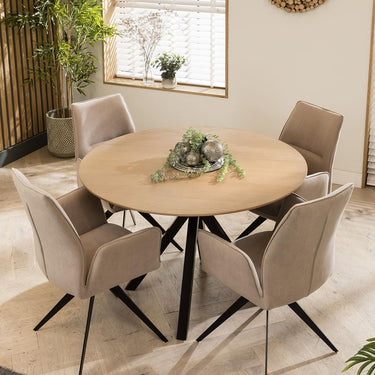 Quatropi Natural Solid Round Wooden Dining Table And 4 Chairs Set Mink 120cm