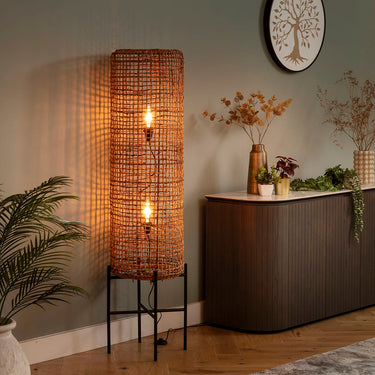 Quatropi Niki Modern Round Wicker Tall Floor Lamp