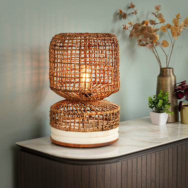 Quatropi Niki Modern Stone Wicker Table Lamp 45cm