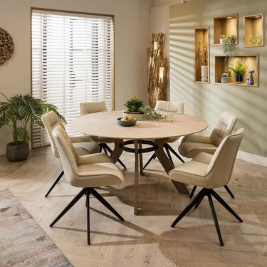 Quatropi Nora 6 Seater Natural Round Solid Wooden Dining Set Cream