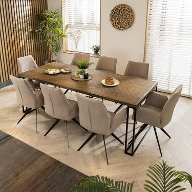 Quatropi Nova Solid Wood Herringbone 8 Chair Dining Set Mink