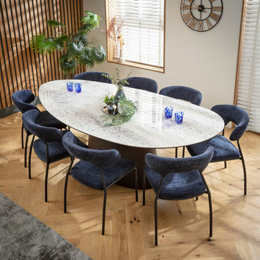 Quatropi Oscar & Ashford Large 8 Seater Oval Dining Set Dark Blue & Grey Ceramic