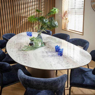 Quatropi Oscar & Ashford Large 8 Seater Oval Dining Set Dark Blue & Grey Ceramic