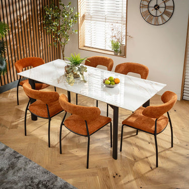 Quatropi Oscar & Cain 6 Seater Extendable Dining Set Burnt Orange & White Ceramic