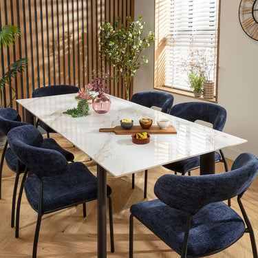 Quatropi Oscar & Cain 6 Seater Extendable Dining Set Dark Blue & White Ceramic