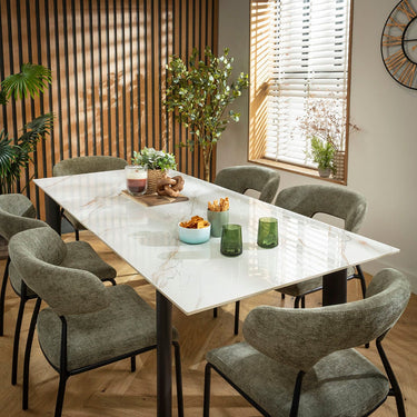 Quatropi Oscar & Cain 6 Seater Extendable Dining Set Green & White Ceramic