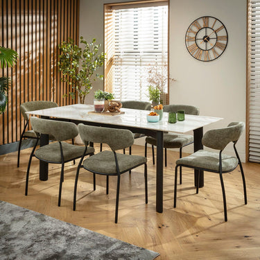 Quatropi Oscar & Cain 6 Seater Extendable Dining Set Green & White Ceramic
