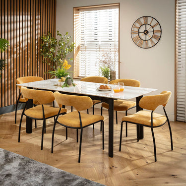 Quatropi Oscar & Cain 6 Seater Extendable Dining Set Yellow Gold & White Ceramic