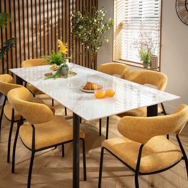 Quatropi Oscar & Cain 6 Seater Extendable Dining Set Yellow Gold & White Ceramic