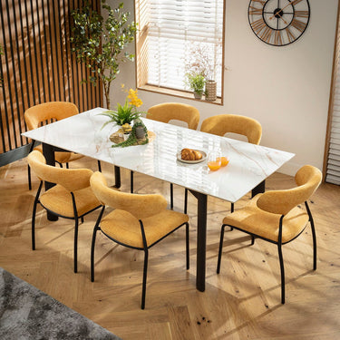 Quatropi Oscar & Cain 6 Seater Extendable Dining Set Yellow Gold & White Ceramic