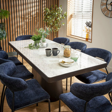 Quatropi Oscar & Hastings Modern 8 Seater Dining Set Dark Blue & Grey Ceramic