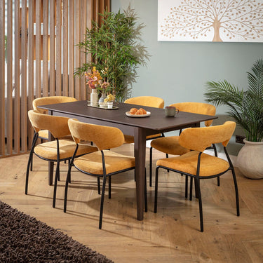 Quatropi Oscar & Ruben 6 Seater Extendable Dining Set Yellow Gold & Brown Wood