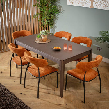 Quatropi Oscar & Ruben Large 6 Seater Extendable Dining Set Burnt Orange & Brown Wood