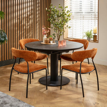 Quatropi Oscar & Venus 4 Seater Round Extendable Dining Set Burnt Orange & Black Ceramic