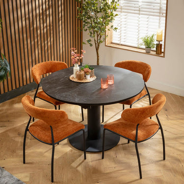 Quatropi Oscar & Venus 4 Seater Round Extendable Dining Set Burnt Orange & Black Ceramic