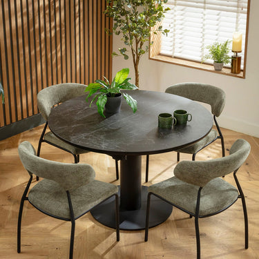 Quatropi Oscar & Venus 4 Seater Round Extendable Dining Set Green & Black Ceramic
