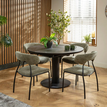 Quatropi Oscar & Venus 4 Seater Round Extendable Dining Set Green & Black Ceramic