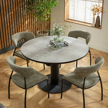 Quatropi Oscar & Venus 4 Seater Round Extendable Dining Set Green & Grey Ceramic