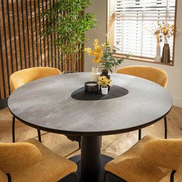Quatropi Oscar & Venus 4 Seater Round Extendable Dining Set Yellow Gold & Grey Ceramic