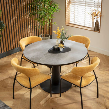 Quatropi Oscar & Venus 4 Seater Round Extendable Dining Set Yellow Gold & Grey Ceramic