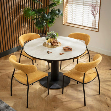Quatropi Oscar & Venus 4 Seater Round Extendable Dining Set Yellow Gold & Light Grey Ceramic