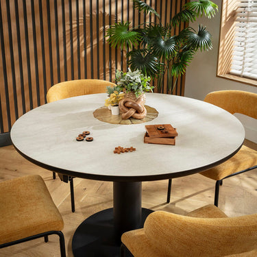 Quatropi Oscar & Venus 4 Seater Round Extendable Dining Set Yellow Gold & Light Grey Ceramic