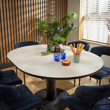Quatropi Oscar & Venus 6 Seater Round Extendable Dining Set Blue & Light Grey Ceramic