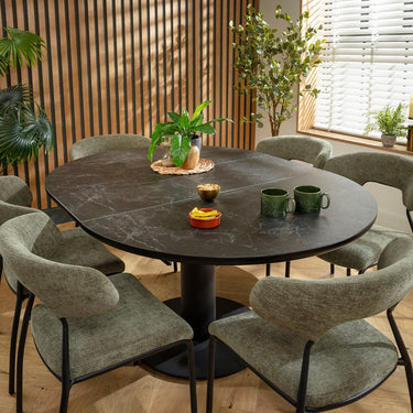 Quatropi Oscar & Venus 6 Seater Round Extendable Dining Set Green & Black Ceramic