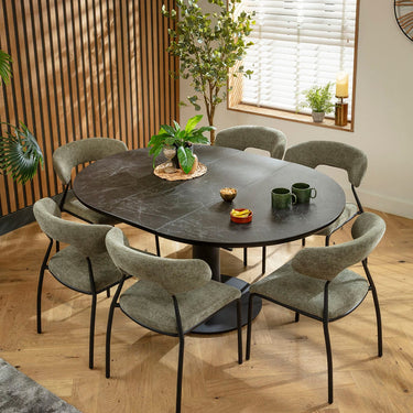 Quatropi Oscar & Venus 6 Seater Round Extendable Dining Set Green & Black Ceramic