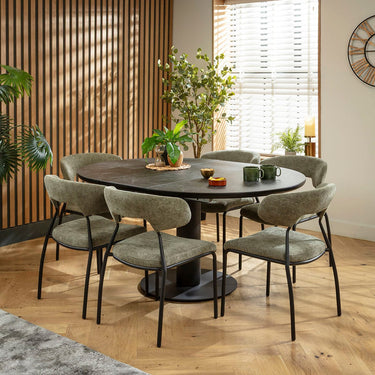 Quatropi Oscar & Venus 6 Seater Round Extendable Dining Set Green & Black Ceramic