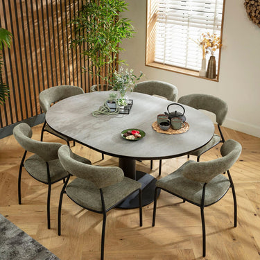 Quatropi Oscar & Venus 6 Seater Round Extendable Dining Set Green & Grey Ceramic