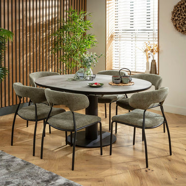 Quatropi Oscar & Venus 6 Seater Round Extendable Dining Set Green & Grey Ceramic