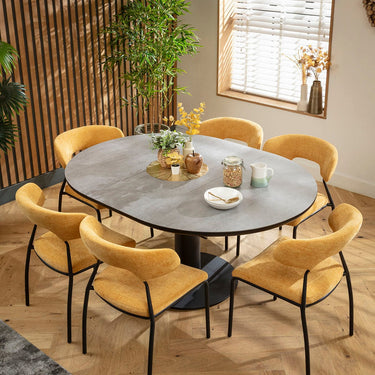 Quatropi Oscar & Venus 6 Seater Round Extendable Dining Set Yellow Gold & Grey Ceramic