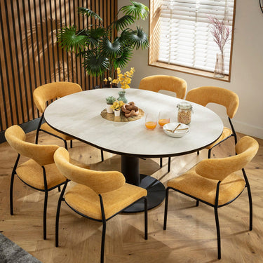 Quatropi Oscar & Venus 6 Seater Round Extendable Dining Set Yellow Gold & Light Grey Ceramic