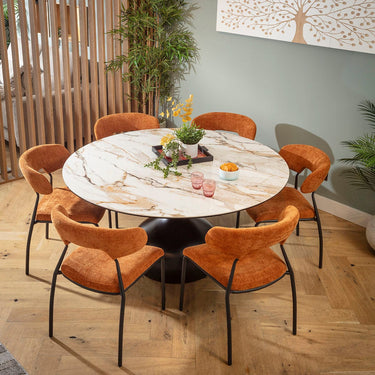 Quatropi Oscar & Venusia Modern 6 Seater Round Dining Set Orange & White Ceramic