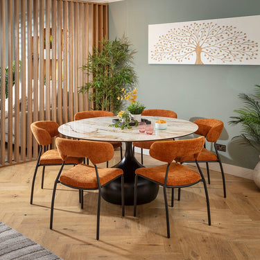 Quatropi Oscar & Venusia Modern 6 Seater Round Dining Set Orange & White Ceramic