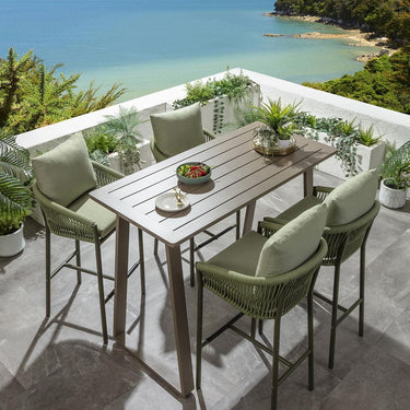 Quatropi Outdoor 4 Seat Tall High Table & Stool Garden Bar Set Green Beige Aluminium