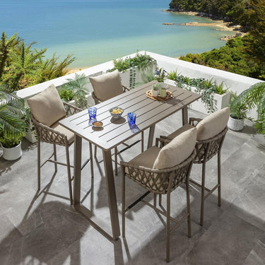 Quatropi Outdoor 4 Seater Tall High Table & Stool Garden Bar Set Beige Aluminium